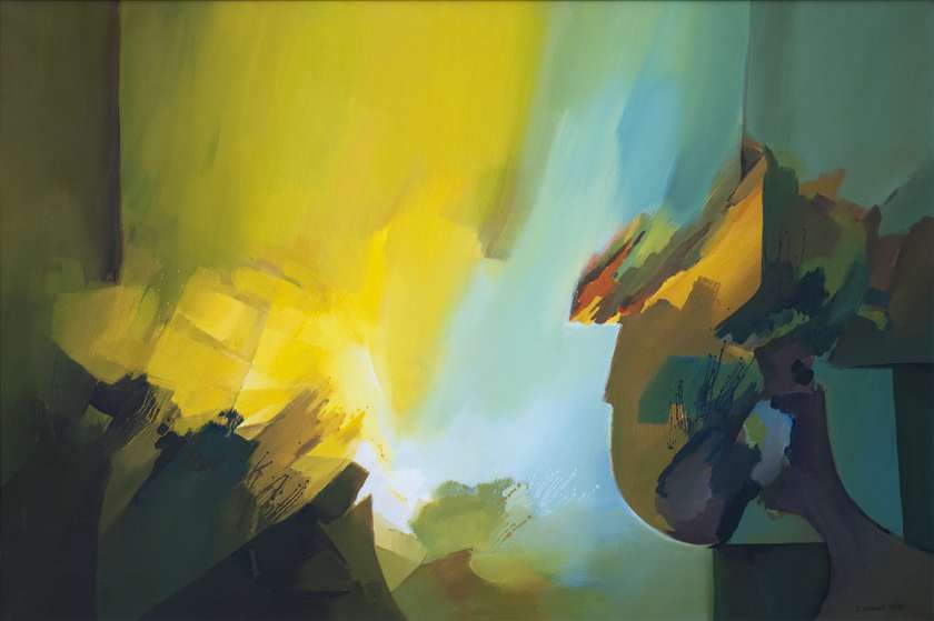 Silvester Komel: Osvajanje prostora, 1973, olje platno, 100x150 cm