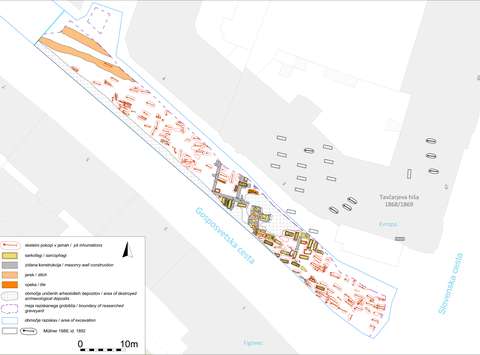 The late Roman phase of the Gosposvetska cesta graveyard. Situation of excavations in November 2017